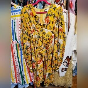 Vintage Vandalism Yellow Floral Midi Dress